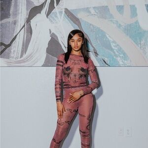 Pink Graphic Long Sleeve Jumpsuit